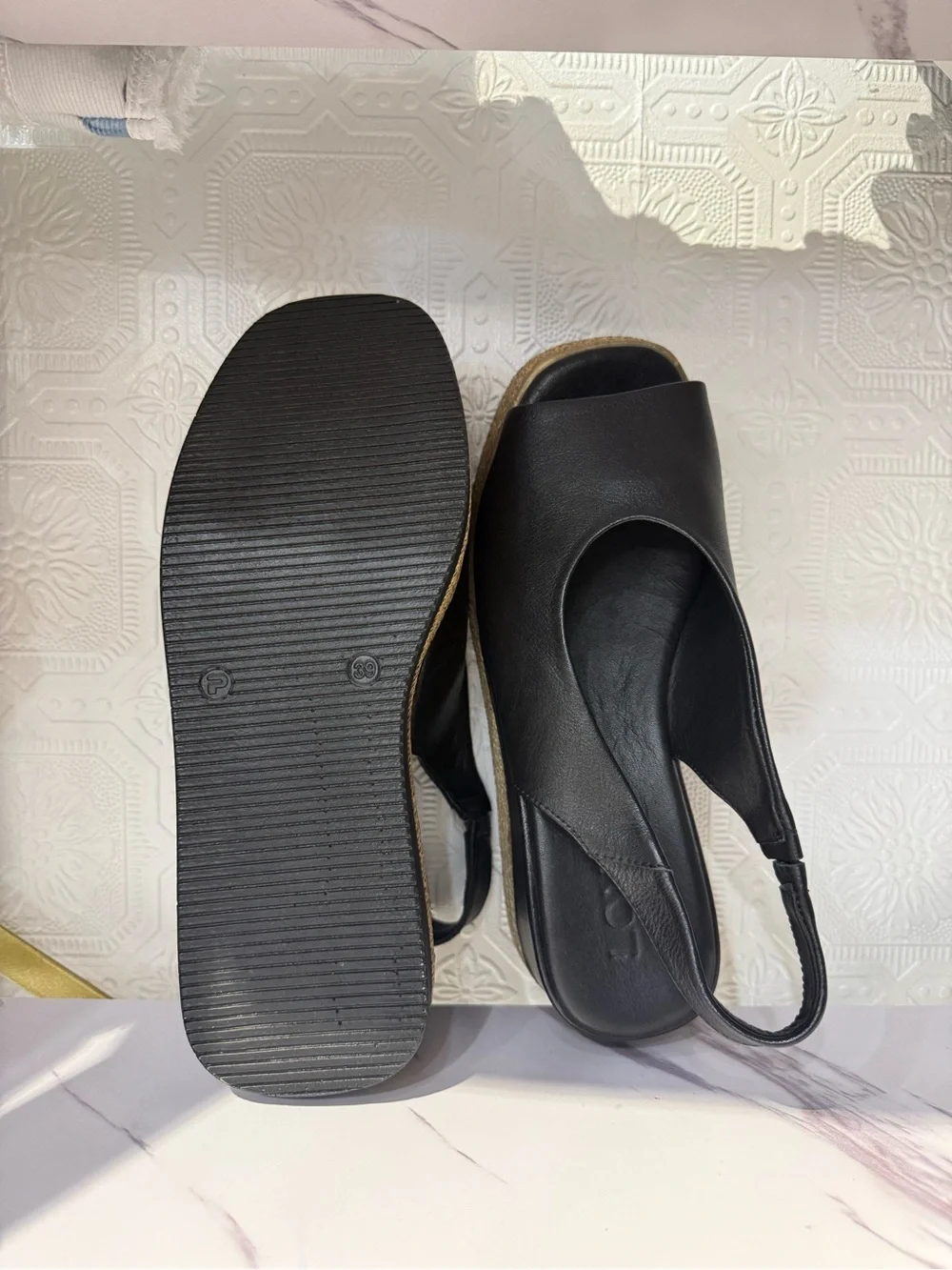 Lonza Agnes’s Black Leather Platform Espadrille Slingback Sandals